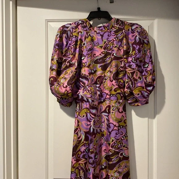 NWT designer Elegant Purple Patterned Dress; Ted Baker fits like small-size 6-8 - Picture 2 of 6